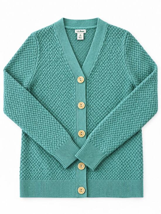 L.L. Bean Sweaters - LL Bean Cosy Green Chunky Knit Cardigan Womens Sz L Essential Basic Staple